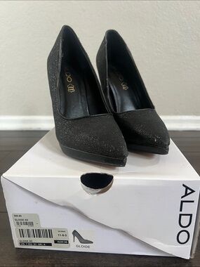 Aldo Black Glitter Pointed-Toe Pumps